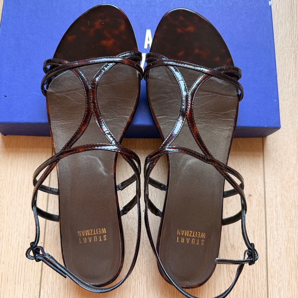 Vintage Stuart Weitzman Tortoise Shell Strappy flat Sandals size 9.5 - Picture 9 of 13